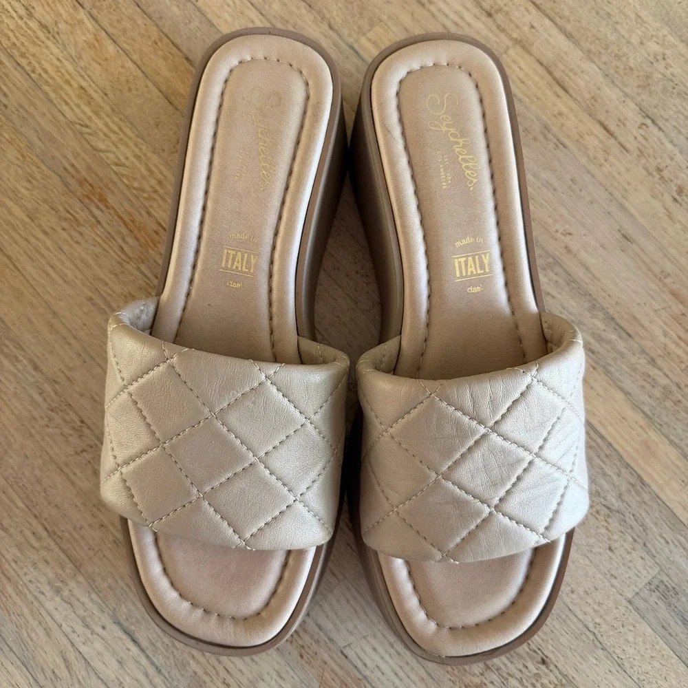 Leather Platform Wedge Sandals Seychelles Ciao Nude Quilted Made in Italy Size 8